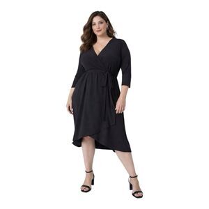 Lane Bryant Women’s Size 14/16 Black Faux Wrap Dress 3/4 Sleeve Career Cocktail